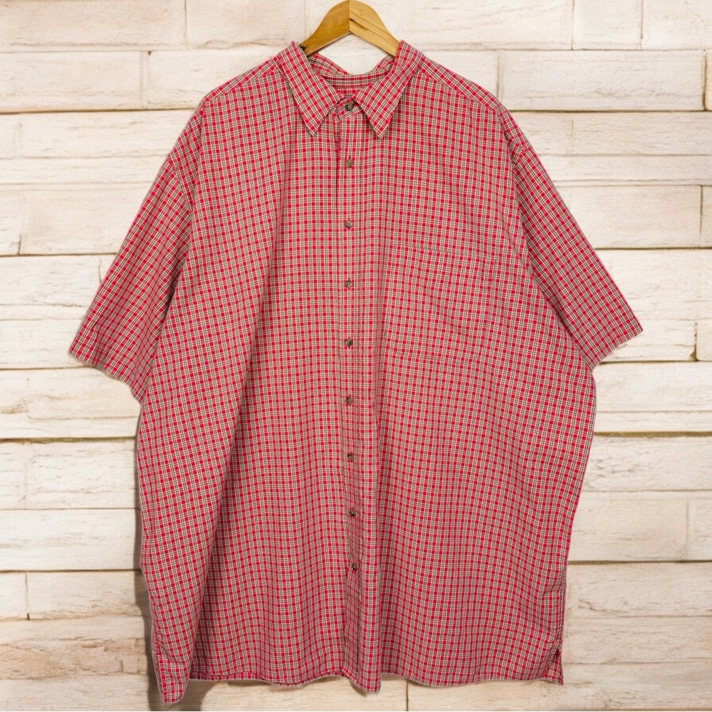 Canyon Ridge Vintage 90s Plaid Lightweight Button Down Camp Collar Shirt Red 3XL